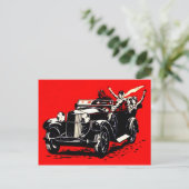 Rode Krampus Ontvoert Vrouwen Auto Briefkaart (Staand voorkant)