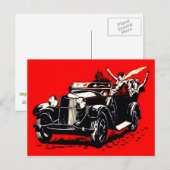 Rode Krampus Ontvoert Vrouwen Auto Briefkaart (Voorkant / Achterkant)