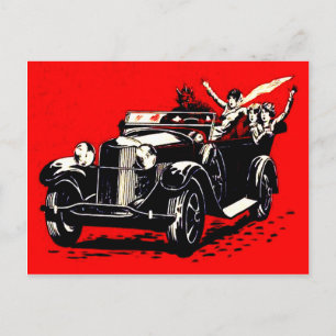 Rode Krampus Ontvoert Vrouwen Auto Briefkaart