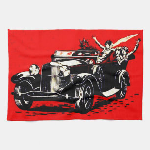 Rode Krampus Ontvoert Vrouwen Auto Theedoek