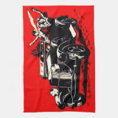 Rode Krampus Ontvoert Vrouwen Auto Theedoek (Verticaal)