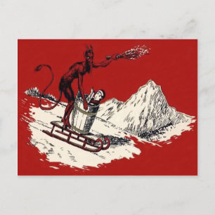 Rode Krampus slee rovend kind op de berg Switch Briefkaart