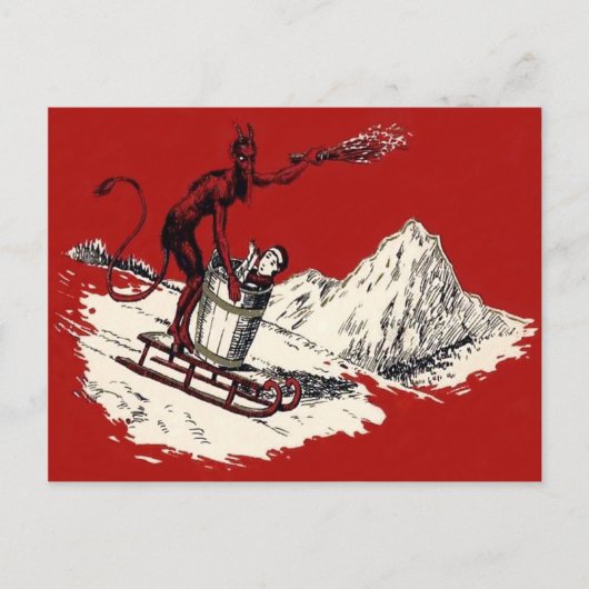 Rode Krampus Sleigh Mountain Switch ontvoerd Briefkaart (Voorkant)