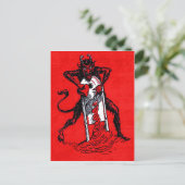 Rode Krampus Snijdt Hart Briefkaart (Staand voorkant)