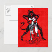 Rode Krampus Snijdt Hart Briefkaart (Voorkant / Achterkant)