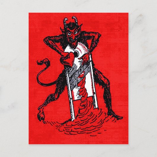 Rode Krampus Snijdt Hart Briefkaart (Voorkant)