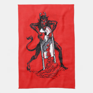 Rode Krampus Snijdt Hart Hartbreker Theedoek