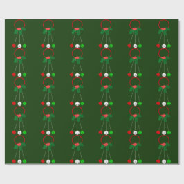 Rode krans en Jingle Bells Green Wrapping Paper Cadeaupapier