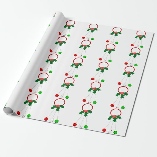Rode krans en Jingle Bells White Wrapping Paper Cadeaupapier (Uitgerold)
