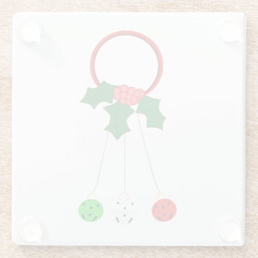 Rode krans en Jingle Bells Wit Onderzetter Glazen Onderzetter (Achterkant)