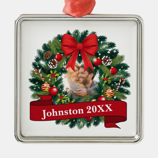 Rode krans Kerstmis Metalen Ornament (Voorkant)