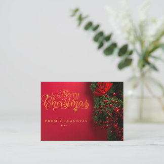 Rode krans vintage script Kerstmis ansichtkaart Notitiekaartje