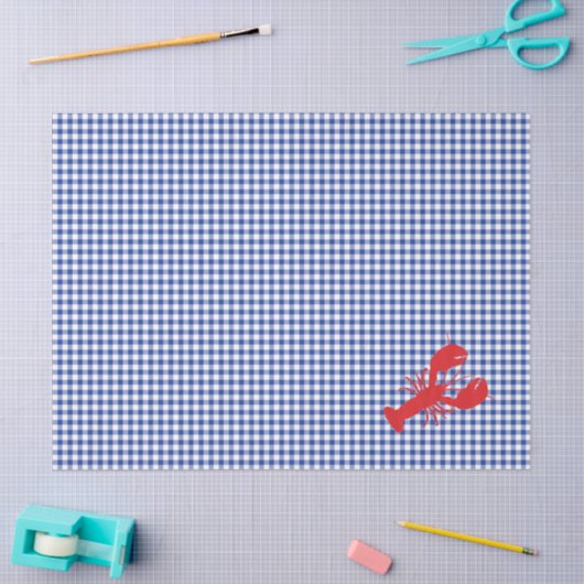 Rode kreeft blauw wit gingham preppy kustplezier tissuepapier (Craft)