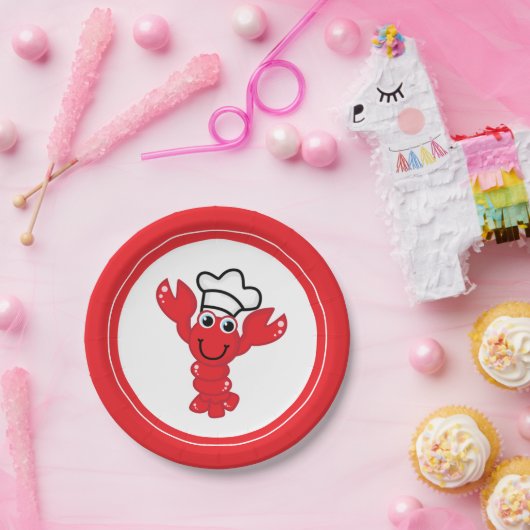 Rode kreeft Chef Pet Leuke Cartoon Illustratie Papieren Bordje (Feest)