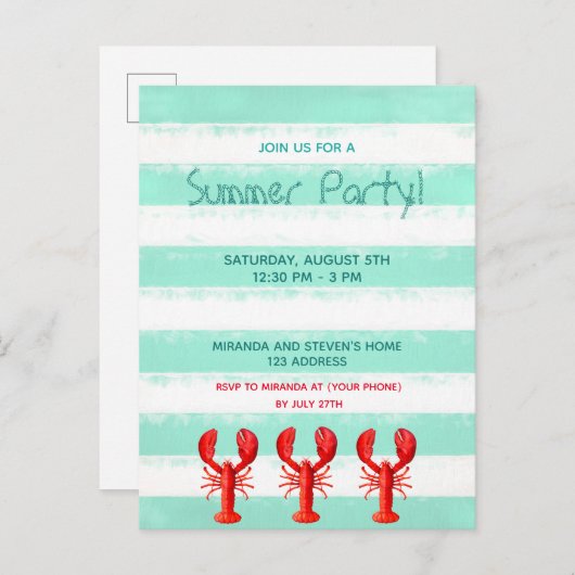 Rode kreeft groene zomer uitnodiging (Voorkant / Achterkant)
