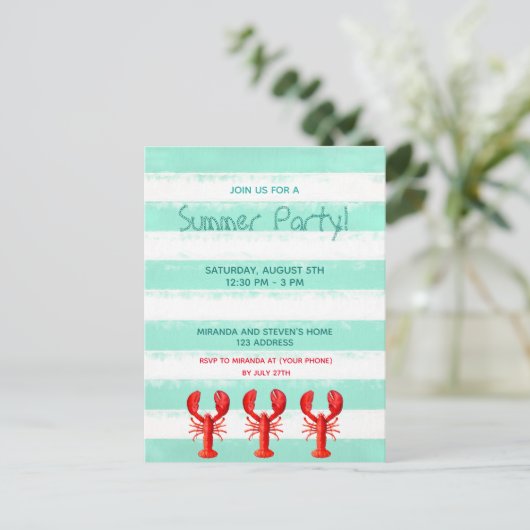 Rode kreeft groene zomer uitnodiging (Staand voorkant)