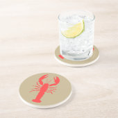 rode kreeft in khaki zandsteen onderzetter (Zijkant)