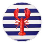 Rode kreeft marine blauwe witte strepen keramische knop (Voorkant)