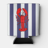 Rode kreeft op blauwe strepen blikjeskoeler (Voorkant)