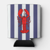 Rode kreeft op blauwe strepen blikjeskoeler (Achterkant)