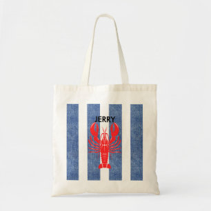 Rode Kreeft op Blauwe & Witte Denim Strepen Tote Bag