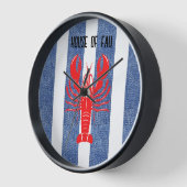 Rode Kreeft op Blauwe & Witte Denim Stripes Klok (Hoek)