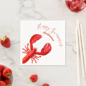 Rode kreeft op witte gelukkige zomernaam servet (Insitu)