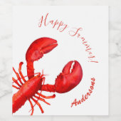 Rode kreeft op witte gelukkige zomernaam wijn etiket (Enkel label)