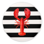 Rode kreeft op zwarte witte zeegrepen keramische knop (Voorkant)