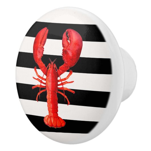 Rode kreeft op zwarte witte zeegrepen keramische knop (Rechts)