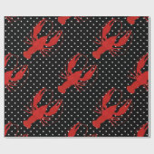 Rode kreeft polka dots zwart cadeaupapier (Vlak)