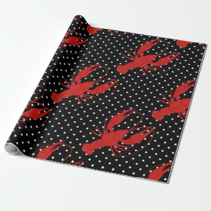 Rode kreeft polka dots zwart cadeaupapier