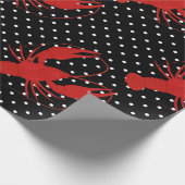 Rode kreeft polka dots zwart cadeaupapier (Hoek)