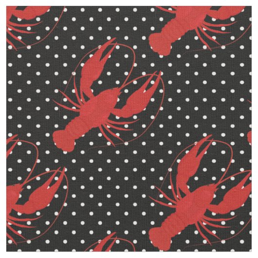 Rode kreeft polka dots zwart stof (Close Up)