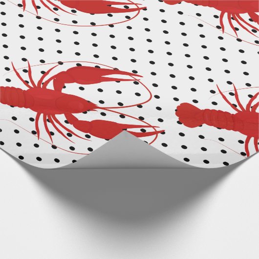Rode kreeft polka stippen wit cadeaupapier (Hoek)