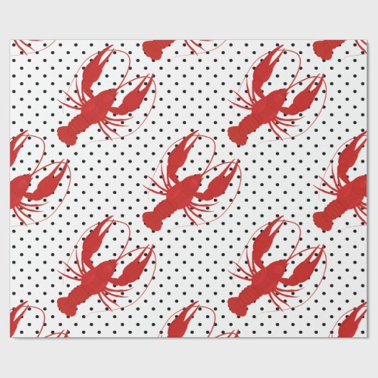 Rode kreeft polka stippen wit cadeaupapier (Vlak)