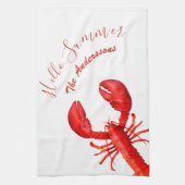 Rode kreeft, wit hallo zomernaam theedoek (Verticaal)
