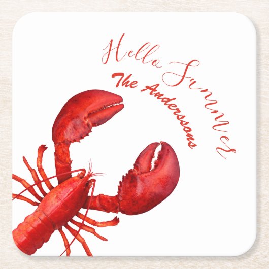 Rode kreeft witte zomer naam feest kartonnen onderzetters (Voorkant)