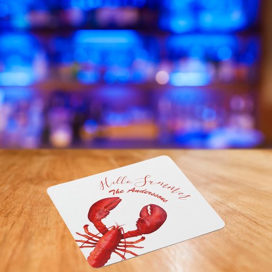 Rode kreeft witte zomer naam feest kartonnen onderzetters
