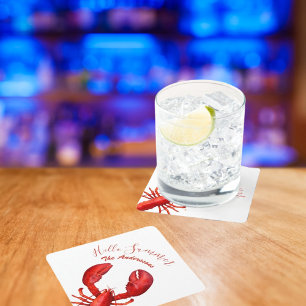 Rode kreeft witte zomernaam kartonnen onderzetters