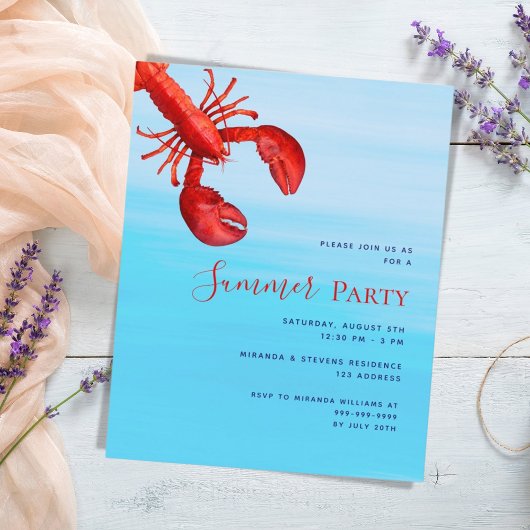 Rode kreeft zee budget Zomerfeest uitnodiging