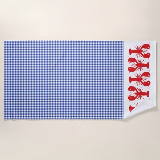 Rode kreeften Blauw Wit Check Kustreizen Strandlaken (Voorkant)