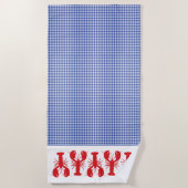 Rode kreeften Blauw Wit Check Kustreizen Strandlaken (Voorkant)