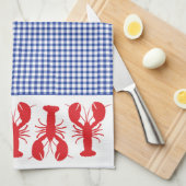 Rode kreeften Blauw Wit Gingham Kustreizen Theedoek (Quarter Fold)