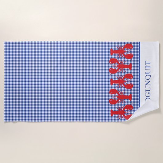 Rode kreeften Gingham Locatie NAAM Blauw Wit Strandlaken (Voorkant)