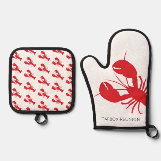 Rode kreeften Kustreünie NAAM Maine Fun Ovenwant & Pannenlap Set (Voorkant)