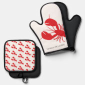 Rode kreeften Kustreünie NAAM Maine Fun Ovenwant & Pannenlap Set (Voorkant / Achterkant)