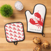 Rode kreeften Kustreünie NAAM Maine Fun Ovenwant & Pannenlap Set (Top down)