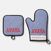 Rode kreeften Kuststad NAAM Check Maine Fun Ovenwant & Pannenlap Set (Voorkant)