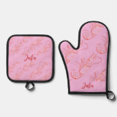 Rode kreeften- Naam toevoegen Oven Mitt & Pot Hol Ovenwant & Pannenlap Set (Voorkant)